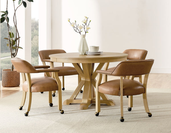 Steve Silver Rylie Dining Table With Game Top & 4 Leatherette Captains Chairs In Natural Finish