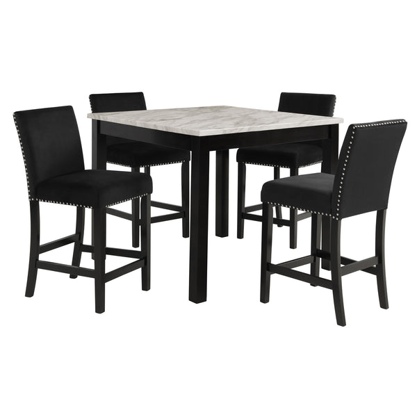 New Classic Celeste 5-Piece 42-Inch Marble Finish Counter-Height Table & 4 Chairs in Black