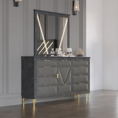 New Classic Symmetry Lighted Mirror in Charcoal