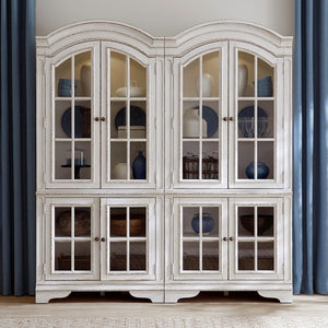 Liberty Furniture Magnolia Manor Antique White & Weathered Bark 2-Piece Bunching Display Cabinet Set with LED Lighting