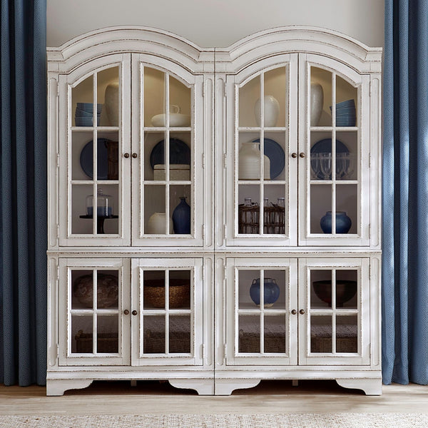 Liberty Furniture Magnolia Manor Antique White & Weathered Bark 2-Piece Bunching Display Cabinet Set with LED Lighting