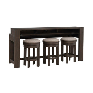 Liberty Furniture Lennox Hill Bark 4-Piece Console Bar Table & 3 Upholstered Swivel Console Stools Set with USB