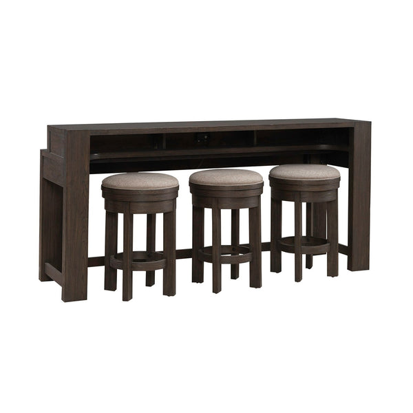 Liberty Furniture Lennox Hill Bark 4-Piece Console Bar Table & 3 Upholstered Swivel Console Stools Set with USB