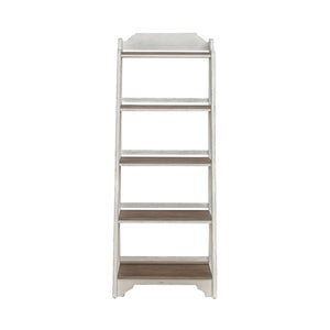 Liberty Furniture Magnolia Manor Antique White & Weathered Bark 5-Shelf Leaning Pier Bookcase