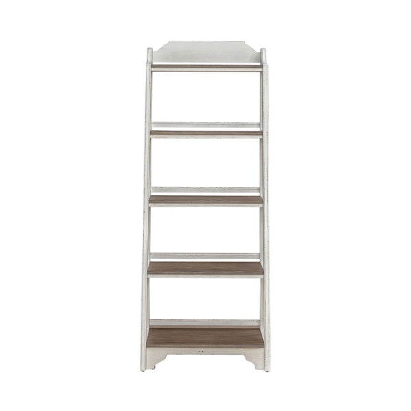 Liberty Furniture Magnolia Manor Antique White & Weathered Bark 5-Shelf Leaning Pier Bookcase