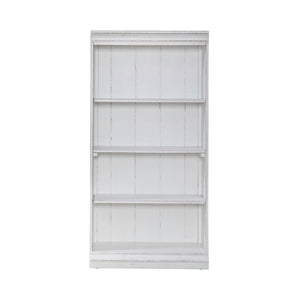 Liberty Furniture Magnolia Manor Antique White & Weathered Bark 60-Inch Heavy Top Crown Bookcase with Fixed Shelves