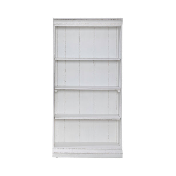 Liberty Furniture Magnolia Manor Antique White & Weathered Bark 60-Inch Heavy Top Crown Bookcase with Fixed Shelves