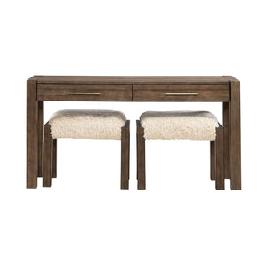 Liberty Furniture Broadmore Cobblestone Brown 3-Piece Console Table & 2 Upholstered Console Stools Set
