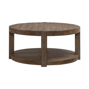 Liberty Furniture Broadmore Cobblestone Brown Round Cocktail Table with Casters