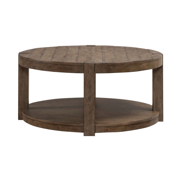 Liberty Furniture Broadmore Cobblestone Brown Round Cocktail Table with Casters