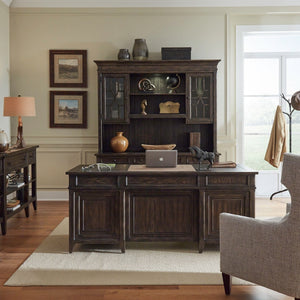 Liberty Furniture Paradise Valley Saddle Brown 5-Piece Executive Desk, Credenza & Hutch Set