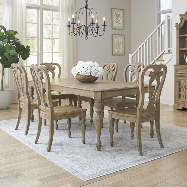 Liberty Furniture Magnolia Manor Weathered Bisque 7-Piece Rectangular Table & 6 Splat Back Upholstered Side Chairs Set