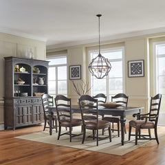 Liberty Furniture Paradise Valley Saddle Brown 7-Piece Rectangular Table, 4 Upholstered Ladder Back Side Chairs & 2 Upholstered Ladder Back Armchairs Set