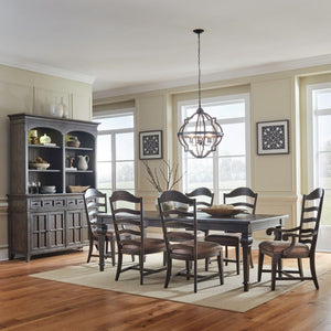 Liberty Furniture Paradise Valley Saddle Brown 7-Piece Rectangular Table, 4 Upholstered Ladder Back Side Chairs & 2 Upholstered Ladder Back Armchairs Set