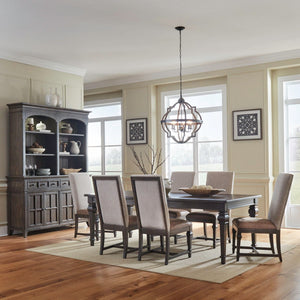 Liberty Furniture Paradise Valley Saddle Brown 7-Piece Rectangular Leg Table & 6 Leather Like Upholstered Side Chairs Set