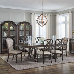Liberty Furniture Provence Park Chateau Brown 7-Piece Trestle Table, 2 Upholstered Side Chairs & 4 Wood Back Side Chairs Set