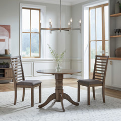 Liberty Furniture Brook Bay Sandstone 3-Piece Casual Dining Drop Leaf Set with Upholstered Ladder Back Side Chairs
