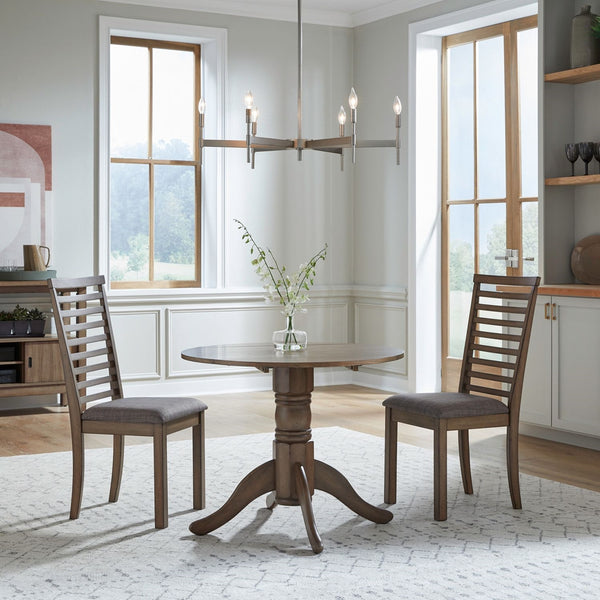 Liberty Furniture Brook Bay Sandstone 3-Piece Casual Dining Drop Leaf Set with Upholstered Ladder Back Side Chairs