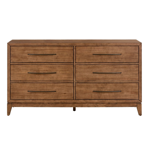 Liberty Furniture Shaker Lakes Harvest Brown 6-Drawer Dresser with Dark Bronze Shaped Bar Pulls
