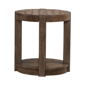 Liberty Furniture Broadmore Cobblestone Brown Round Chairside Table with Planked Top