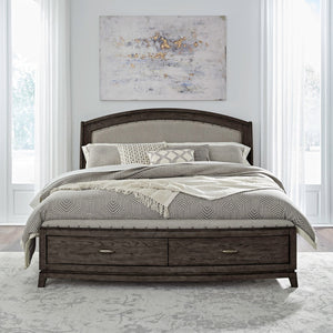 Liberty Furniture Avalon Coffee Bean King Upholstered Storage Bed with Nail Head Trim