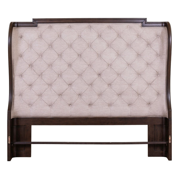 Liberty Furniture Provence Park Chateau Brown King Upholstered Shelter Headboard with Button Tufted Upholstered Panel