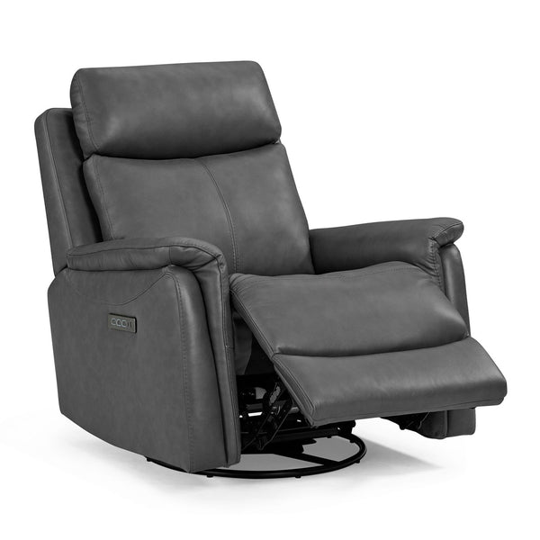 Liberty Furniture Rowland Aline Coal Leather Swivel Glider Triple Power Recliner with USB