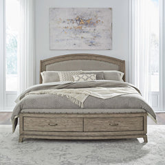 Liberty Furniture Avalon Burnished Beige Queen Upholstered Storage Bed with Nail Head Trim