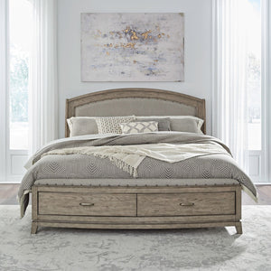 Liberty Furniture Avalon Burnished Beige Queen Upholstered Storage Bed with Nail Head Trim