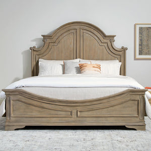 Liberty Furniture Magnolia Manor Weathered Bisque Queen Panel Bed with Intricate Bead Molding