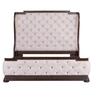 Liberty Furniture Provence Park Chateau Brown Queen Shelter Bed with Button Tufted Upholstered Panel