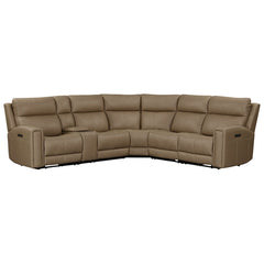 Liberty Furniture Camden Aline Toast Leather Triple Power Zero Wall Recline Power Articulating Headrest & Lumbar 6-Piece Sectional with USB