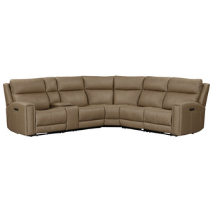 Liberty Furniture Camden Aline Toast Leather Triple Power Zero Wall Recline Power Articulating Headrest & Lumbar 6-Piece Sectional with USB