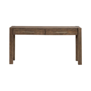 Liberty Furniture Broadmore Cobblestone Brown Console Table with Planked Top & Block Raised Legs
