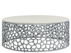 Universal Furniture Coastal Living Oasis Coral Quartz Top Cocktail Table in Antique Nickel