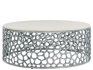 Universal Furniture Coastal Living Oasis Coral Quartz Top Cocktail Table in Antique Nickel