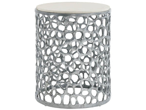 Universal Furniture Coastal Living Oasis Coral Quartz Top Side Table in Antique Nickel
