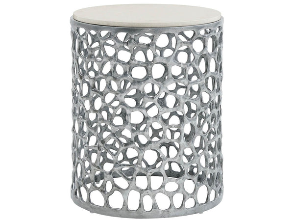 Universal Furniture Coastal Living Oasis Coral Quartz Top Side Table in Antique Nickel