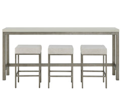 Universal Furniture Coastal Living Oasis Quartz Top Console Table & Stools Set in Nomad Snow & Nickel