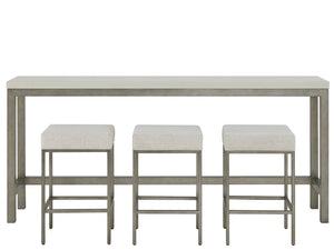 Universal Furniture Coastal Living Oasis Quartz Top Console Table & Stools Set in Nomad Snow & Nickel