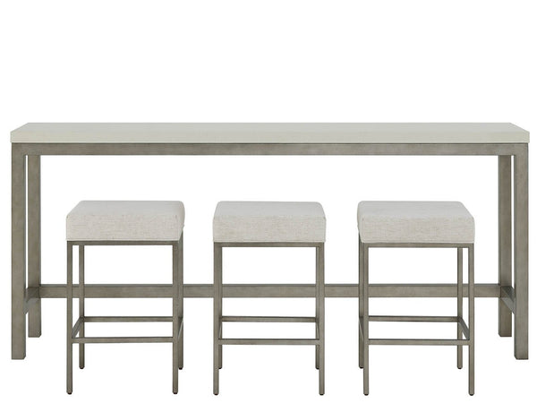 Universal Furniture Coastal Living Oasis Quartz Top Console Table & Stools Set in Nomad Snow & Nickel