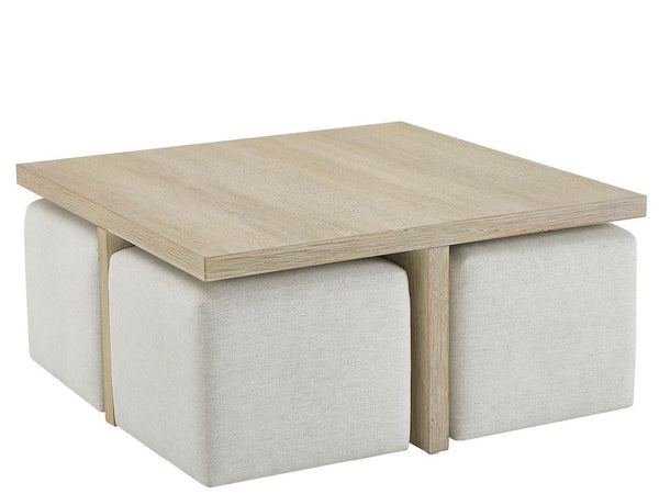 Universal Furniture Coastal Living Oasis Cocktail Table with Ottomans in Nomad Snow & Dockside
