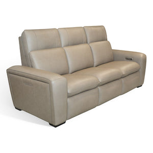 Flexsteel Sense Italian Leather Power Reclining Sofa with Power Headrest, Lumbar & Pulse in Greige