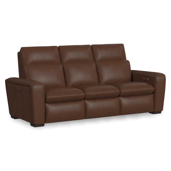 Flexsteel Sense Italian Leather Power Reclining Sofa with Power Headrest, Lumbar & Pulse in Espresso