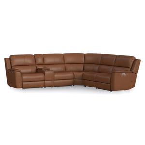 Flexsteel Harrison Caramel Leather 6-Piece Power Reclining Sectional with Heat & Massage