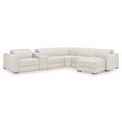 Flexsteel Aurora Leather Power Reclining Sectional Chise with Power Headrests