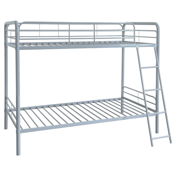 Coaster Carson Metal Twin Over Twin Bunk Bed Glossy Silver