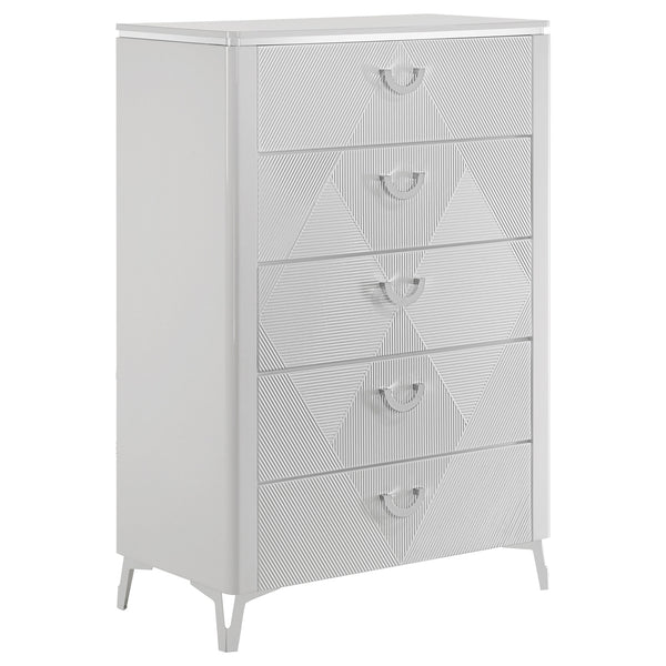 Coaster Cassia 5-Drawer Bedroom Chest Of Drawers White High Gloss