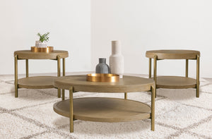 Coaster Arini 3-Piece Round Coffee & End Table Set Sand Wash