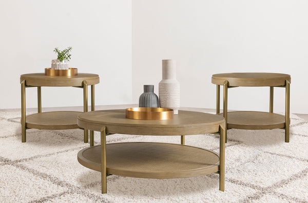 Coaster Arini 3-Piece Round Coffee & End Table Set Sand Wash